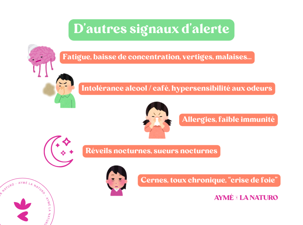Schéma sur les autres signaux d'alerte d'un foie surchargé.