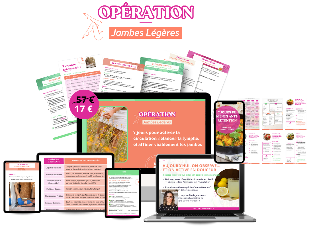 Opération jambes légères : programme en ligne pour activer ta circulation, relancer ta lymphe, et affiner visiblement tes jambes