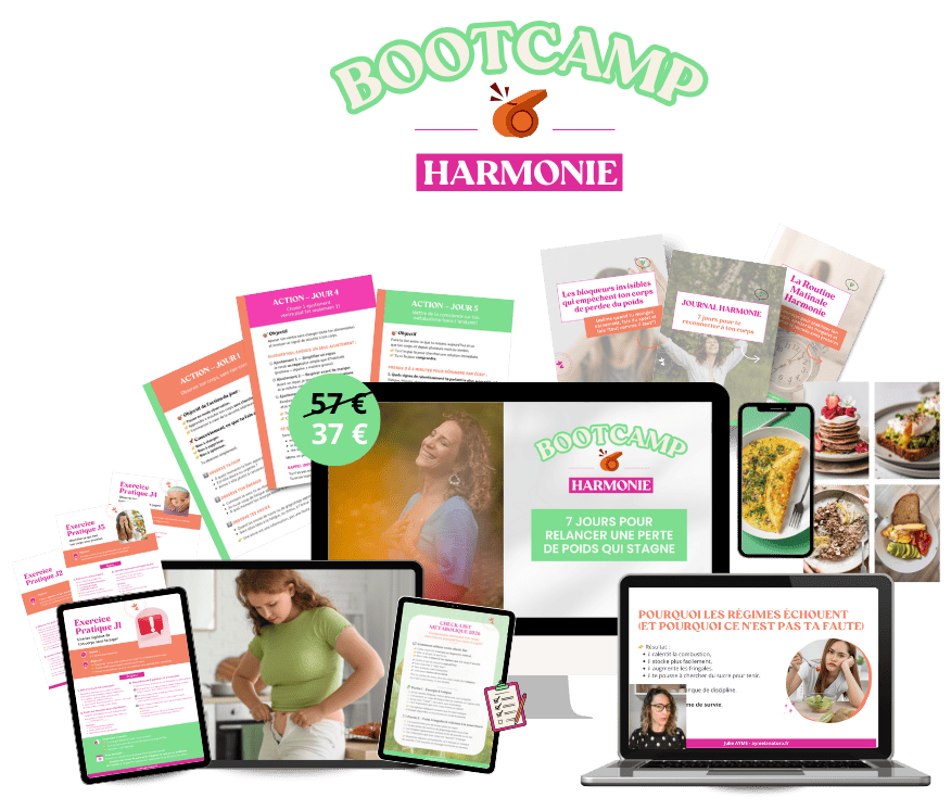 Bootcamp Harmonie : 7 jours pour relancer une perte de poids qui stagne sans manger moins, sans faire plus de sport et sans régime.
